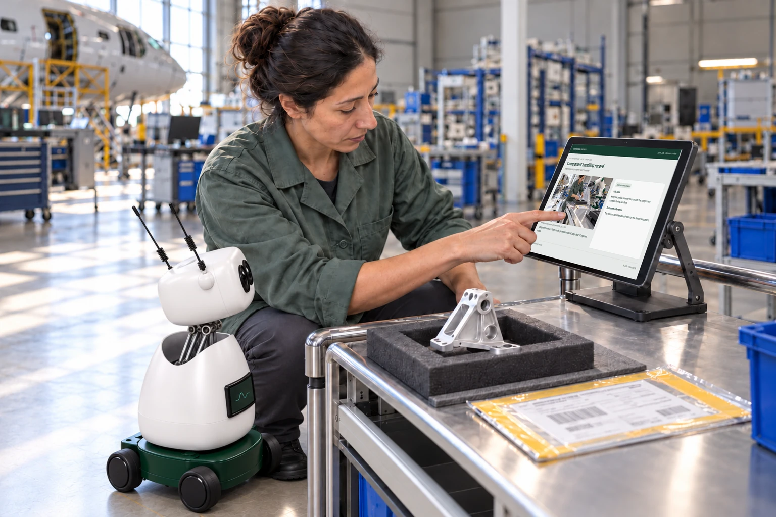 Worker and Mini consult a supported tablet/laptop: We find the drawing revision, handling sheet and traceability requirements.