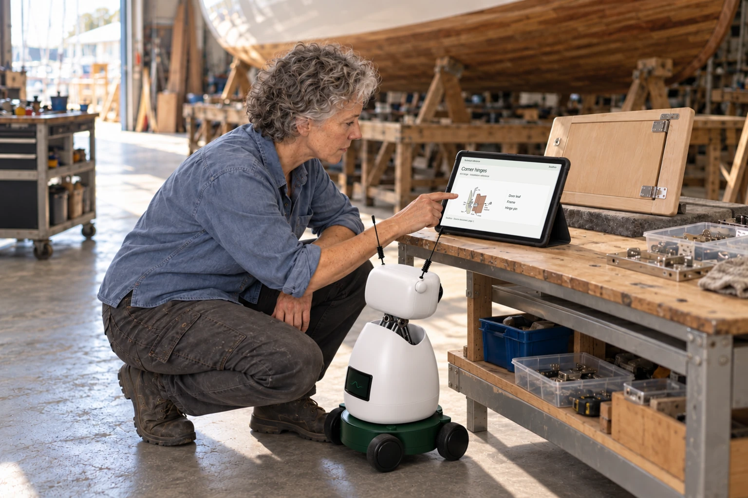 Worker and Mini consult a supported tablet/laptop: We find interior layout revisions, fitting dimensions and installation sheets.