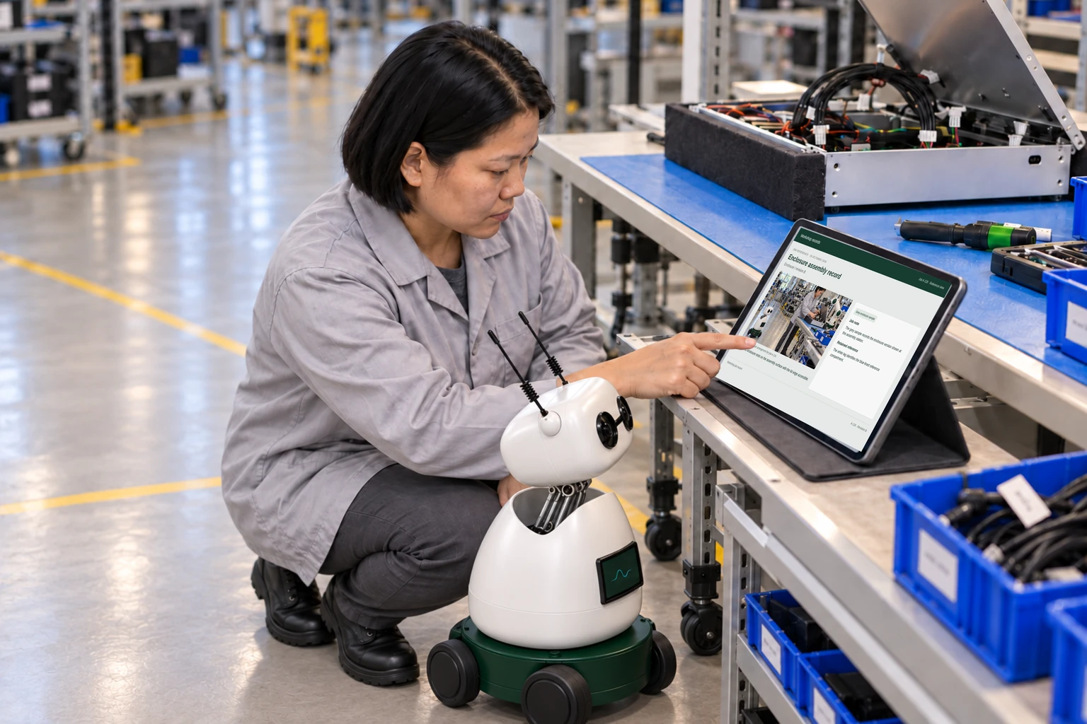 Worker and Mini consult a supported tablet/laptop: We find the enclosure revision, assembly instructions and inspection checklist.