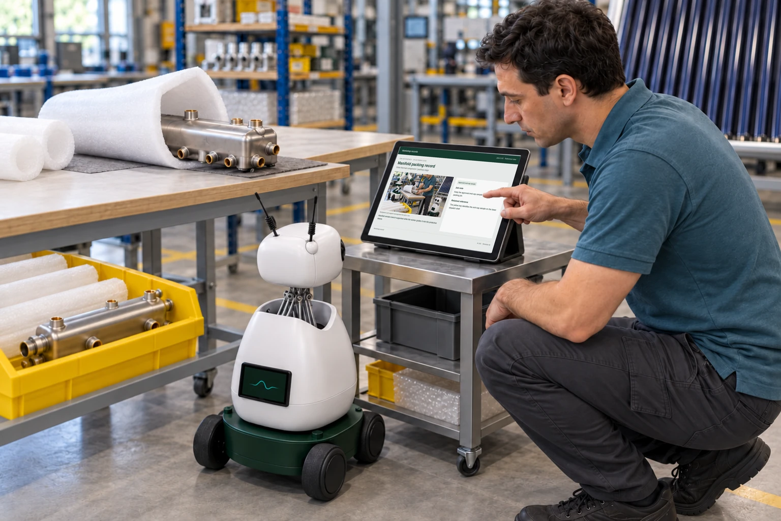 Worker and Mini consult a supported tablet/laptop: We find the model drawing, material specification and packing instruction.