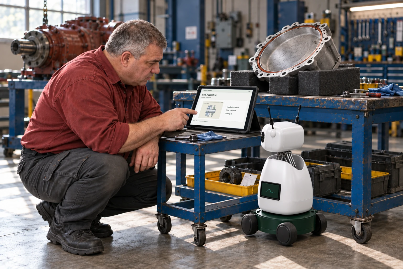 Worker and Mini consult a supported tablet/laptop: We find the equipment manual, exploded view and compatible service kit.