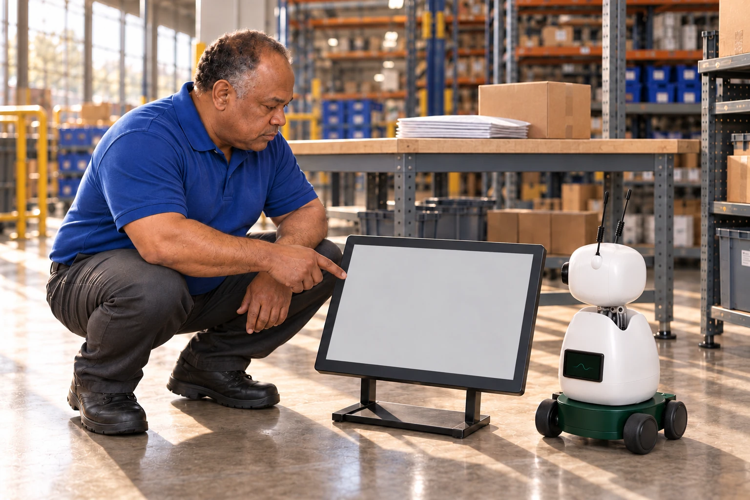 The packer and Mini consult the order’s approved packing instruction beside a retained example.