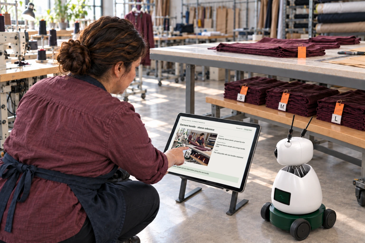 Worker and Mini consult the garment’s tech-pack seam detail and approved size specification.