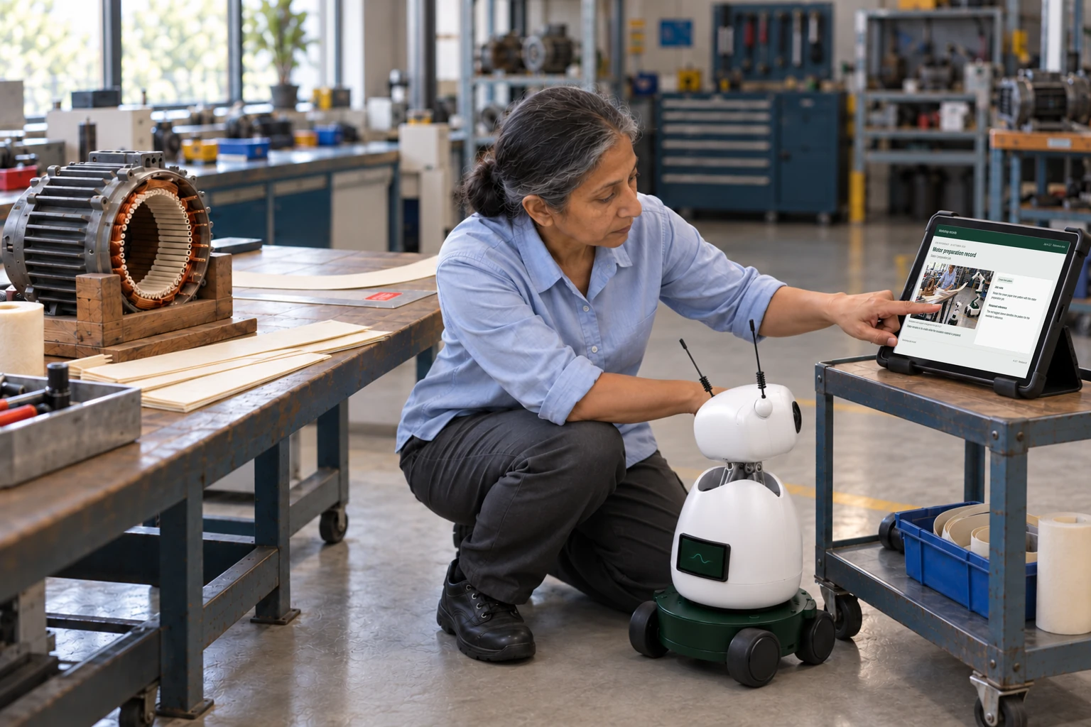 Worker and Mini consult a supported tablet/laptop: We find the recorded winding data, insulation class and motor identification.