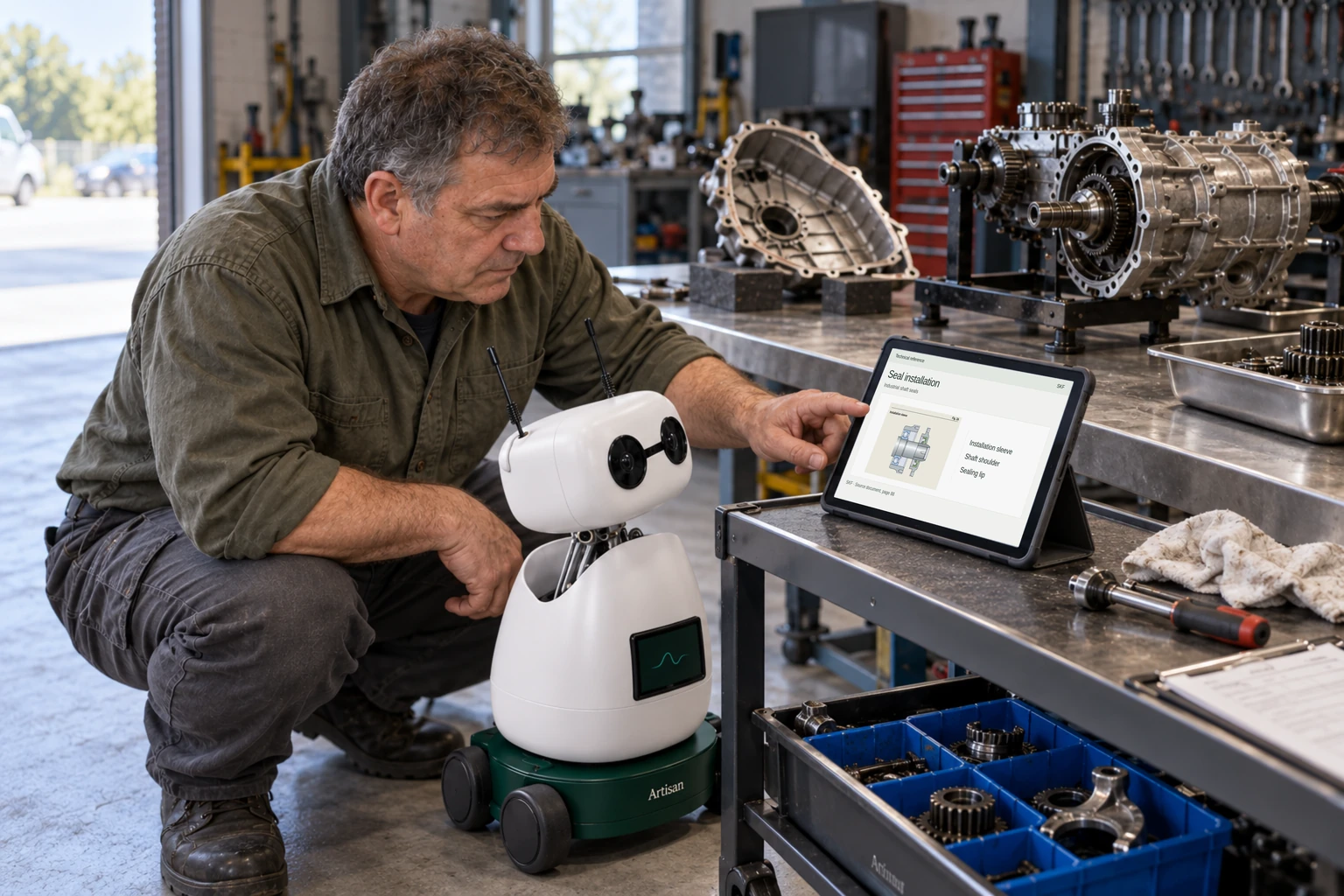 Worker and Mini consult a supported tablet/laptop: We find exploded diagrams, seal variants and the relevant service notes.