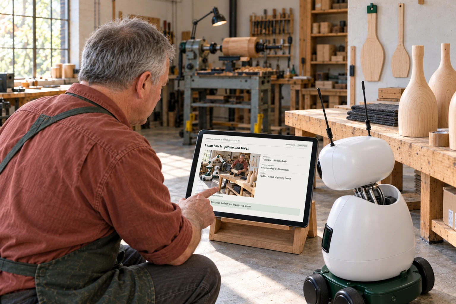 Worker and Mini consult the lamp-body profile drawing and its finishing record.